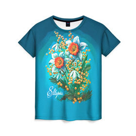 Женская футболка 3D с принтом 8 марта ретро в Курске, 100% полиэфир ( синтетическое хлопкоподобное полотно) | прямой крой, круглый вырез горловины, длина до линии бедер | 8 марта | женский | международный | подарок | ретро | цветы