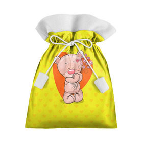 Подарочный 3D мешок с принтом Мишка с цветочками в Курске, 100% полиэстер | Размер: 29*39 см | 8марта | весна | девушкам | милый | мишка | подарок | цветок