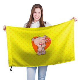 Флаг 3D с принтом Мишка с цветочками в Курске, 100% полиэстер | плотность ткани — 95 г/м2, размер — 67 х 109 см. Принт наносится с одной стороны | 8марта | весна | девушкам | милый | мишка | подарок | цветок