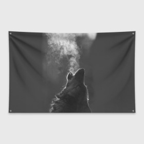 Флаг-баннер с принтом Воющий волк в Курске, 100% полиэстер | размер 67 х 109 см, плотность ткани — 95 г/м2; по краям флага есть четыре люверса для крепления | animal