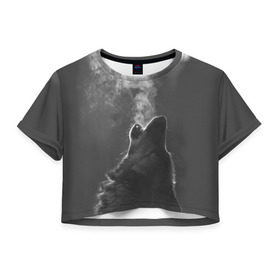 Женская футболка 3D укороченная с принтом Воющий волк в Курске, 100% полиэстер | круглая горловина, длина футболки до линии талии, рукава с отворотами | animal