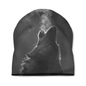 Шапка 3D с принтом Воющий волк в Курске, 100% полиэстер | универсальный размер, печать по всей поверхности изделия | animal