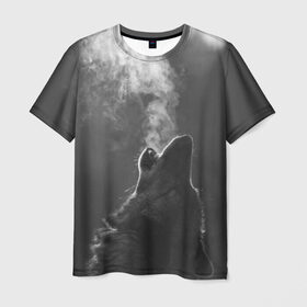 Мужская футболка 3D с принтом Воющий волк в Курске, 100% полиэфир | прямой крой, круглый вырез горловины, длина до линии бедер | animal