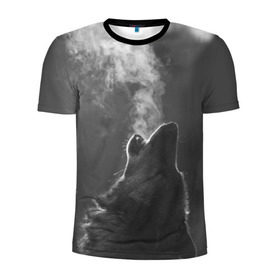 Мужская футболка 3D спортивная с принтом Воющий волк в Курске, 100% полиэстер с улучшенными характеристиками | приталенный силуэт, круглая горловина, широкие плечи, сужается к линии бедра | Тематика изображения на принте: animal