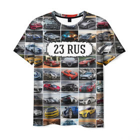 Мужская футболка 3D с принтом Крутые тачки (23 RUS) в Курске, 100% полиэфир | прямой крой, круглый вырез горловины, длина до линии бедер | 123 | 23 rus | 93 | блатной номер | госномер | дорогие машины | краснодарский край | крутые тачки | лучшие авто | спортивные автомобили | спорткары