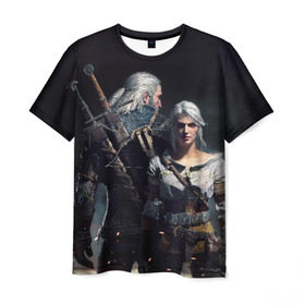 Мужская футболка 3D с принтом Geralt and Ciri в Курске, 100% полиэфир | прямой крой, круглый вырез горловины, длина до линии бедер | Тематика изображения на принте: ciri | gerald | roach | wild hunt | witcher | ведьмак | ведьмы | геральд | дикая охота | йен | йеннифер | плотва | цири