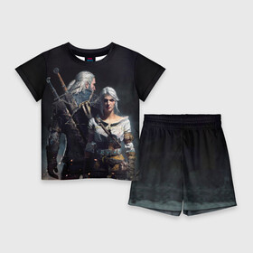 Детский костюм с шортами 3D с принтом Geralt and Ciri в Курске,  |  | Тематика изображения на принте: ciri | gerald | roach | wild hunt | witcher | ведьмак | ведьмы | геральд | дикая охота | йен | йеннифер | плотва | цири