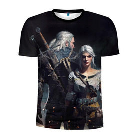 Мужская футболка 3D спортивная с принтом Geralt and Ciri в Курске, 100% полиэстер с улучшенными характеристиками | приталенный силуэт, круглая горловина, широкие плечи, сужается к линии бедра | ciri | gerald | roach | wild hunt | witcher | ведьмак | ведьмы | геральд | дикая охота | йен | йеннифер | плотва | цири