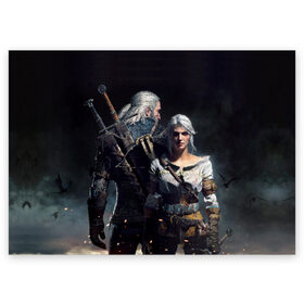 Поздравительная открытка с принтом Geralt and Ciri в Курске, 100% бумага | плотность бумаги 280 г/м2, матовая, на обратной стороне линовка и место для марки
 | ciri | gerald | roach | wild hunt | witcher | ведьмак | ведьмы | геральд | дикая охота | йен | йеннифер | плотва | цири