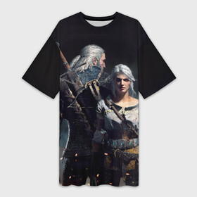 Платье-футболка 3D с принтом Geralt and Ciri в Курске,  |  | ciri | gerald | roach | wild hunt | witcher | ведьмак | ведьмы | геральд | дикая охота | йен | йеннифер | плотва | цири