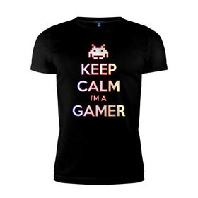 Мужская футболка премиум с принтом KeepCalm im a Gamer | Градиент в Курске, 92% хлопок, 8% лайкра | приталенный силуэт, круглый вырез ворота, длина до линии бедра, короткий рукав | csgo | dota2 | game | keepcalm | keepcalm im a gamergamer