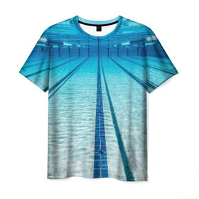 Мужская футболка 3D с принтом Бассейн в Курске, 100% полиэфир | прямой крой, круглый вырез горловины, длина до линии бедер | Тематика изображения на принте: плавание | спорт