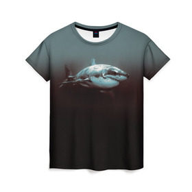 Женская футболка 3D с принтом Акула в Курске, 100% полиэфир ( синтетическое хлопкоподобное полотно) | прямой крой, круглый вырез горловины, длина до линии бедер | акула | море | хищник
