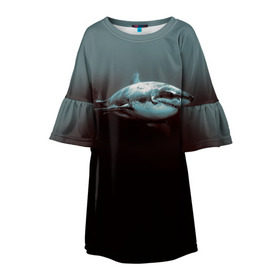 Детское платье 3D с принтом Акула в Курске, 100% полиэстер | прямой силуэт, чуть расширенный к низу. Круглая горловина, на рукавах — воланы | акула | море | хищник