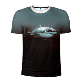Мужская футболка 3D спортивная с принтом Акула в Курске, 100% полиэстер с улучшенными характеристиками | приталенный силуэт, круглая горловина, широкие плечи, сужается к линии бедра | акула | море | хищник