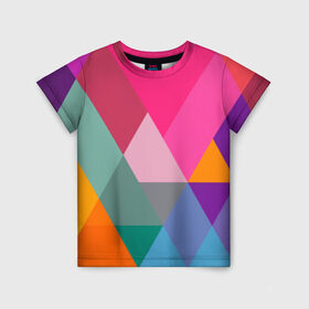 Детская футболка 3D с принтом Разноцветные полигоны в Курске, 100% гипоаллергенный полиэфир | прямой крой, круглый вырез горловины, длина до линии бедер, чуть спущенное плечо, ткань немного тянется | абстракция | полигон | ромб | узор | фон | цвет