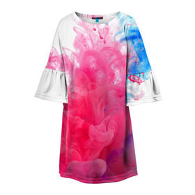 Детское платье 3D с принтом Взрыв красок в Курске, 100% полиэстер | прямой силуэт, чуть расширенный к низу. Круглая горловина, на рукавах — воланы | Тематика изображения на принте: краски | розовый | яркий