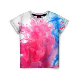 Детская футболка 3D с принтом Взрыв красок в Курске, 100% гипоаллергенный полиэфир | прямой крой, круглый вырез горловины, длина до линии бедер, чуть спущенное плечо, ткань немного тянется | Тематика изображения на принте: краски | розовый | яркий