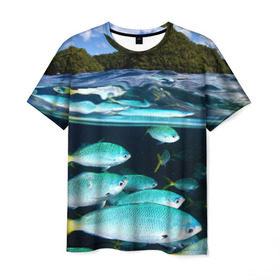 Мужская футболка 3D с принтом Подводный мир в Курске, 100% полиэфир | прямой крой, круглый вырез горловины, длина до линии бедер | Тематика изображения на принте: вода | море | океан | природа | рыба | рыбы