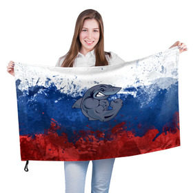 Флаг 3D с принтом Акула в Курске, 100% полиэстер | плотность ткани — 95 г/м2, размер — 67 х 109 см. Принт наносится с одной стороны | плавание | россия | русский | спорт
