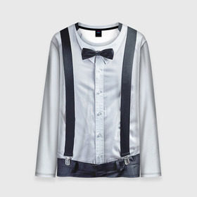 Мужской лонгслив 3D с принтом Рубашка с подтяжками в Курске, 100% полиэстер | длинные рукава, круглый вырез горловины, полуприлегающий силуэт | бабочка