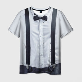 Мужская футболка 3D с принтом Рубашка с подтяжками в Курске, 100% полиэфир | прямой крой, круглый вырез горловины, длина до линии бедер | Тематика изображения на принте: бабочка
