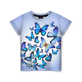 Детская футболка 3D с принтом Бабочки в Курске, 100% гипоаллергенный полиэфир | прямой крой, круглый вырез горловины, длина до линии бедер, чуть спущенное плечо, ткань немного тянется | 8 марта | бабочки | девушкам | подарок