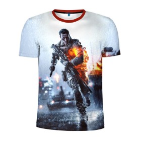 Мужская футболка 3D спортивная с принтом Battlefield Multiplayer в Курске, 100% полиэстер с улучшенными характеристиками | приталенный силуэт, круглая горловина, широкие плечи, сужается к линии бедра | battlefield | армия | бой | война | игра | солдат