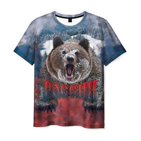Мужская футболка 3D с принтом Русский медведь в Курске, 100% полиэфир | прямой крой, круглый вырез горловины, длина до линии бедер | Тематика изображения на принте: медведь | патриот | россия | русский медведь