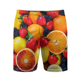 Мужские шорты 3D спортивные с принтом Мультифрукт в Курске,  |  | Тематика изображения на принте: апельсин | ежевика | киви | клубника | лимон | яблоко