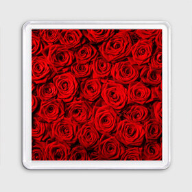 Магнит 55*55 с принтом Красные розы в Курске, Пластик | Размер: 65*65 мм; Размер печати: 55*55 мм | Тематика изображения на принте: букет | лепесток | роза | розы | цвет | цветок