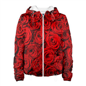 Женская куртка 3D с принтом Красные розы в Курске, ткань верха — 100% полиэстер, подклад — флис | прямой крой, подол и капюшон оформлены резинкой с фиксаторами, два кармана без застежек по бокам, один большой потайной карман на груди. Карман на груди застегивается на липучку | букет | лепесток | роза | розы | цвет | цветок