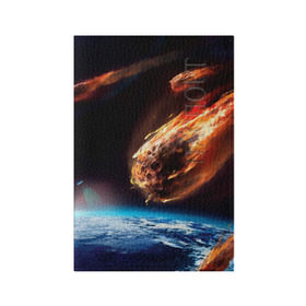 Обложка для паспорта матовая кожа с принтом Метеориты в Курске, натуральная матовая кожа | размер 19,3 х 13,7 см; прозрачные пластиковые крепления | астероид | земля | космос | метеор | планета