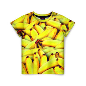 Детская футболка 3D с принтом Банана в Курске, 100% гипоаллергенный полиэфир | прямой крой, круглый вырез горловины, длина до линии бедер, чуть спущенное плечо, ткань немного тянется | бананы | еда | желтые | популярные | прикольные | фрукты