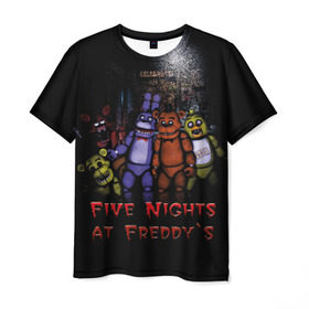Мужская футболка 3D с принтом Five Nights At Freddy`s в Курске, 100% полиэфир | прямой крой, круглый вырез горловины, длина до линии бедер | Тематика изображения на принте: five nights at freddys | five nights at freddys по мотивам игрыfreddy | игры | мишка | фнаф | фредди