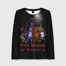 Женский лонгслив 3D с принтом Five Nights At Freddy`s в Курске, 100% полиэстер | длинные рукава, круглый вырез горловины, полуприлегающий силуэт | five nights at freddys | five nights at freddys по мотивам игрыfreddy | игры | мишка | фнаф | фредди