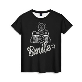 Женская футболка 3D с принтом Smile в Курске, 100% полиэфир ( синтетическое хлопкоподобное полотно) | прямой крой, круглый вырез горловины, длина до линии бедер | camera | smile | вспышка | зеркалка | камера | фотик | фото | фотоаппарат | фотографировать