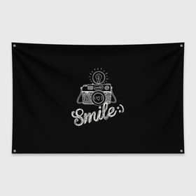 Флаг-баннер с принтом Smile в Курске, 100% полиэстер | размер 67 х 109 см, плотность ткани — 95 г/м2; по краям флага есть четыре люверса для крепления | camera | smile | вспышка | зеркалка | камера | фотик | фото | фотоаппарат | фотографировать