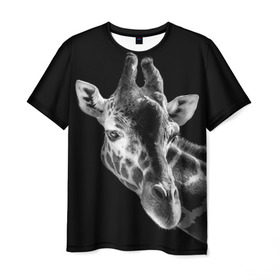 Мужская футболка 3D с принтом Жираф в Курске, 100% полиэфир | прямой крой, круглый вырез горловины, длина до линии бедер | африка | животное | жираф | фон | фото | черно белое | черный