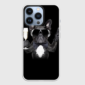 Чехол для iPhone 13 Pro с принтом Бульдог в очках в Курске,  |  | бульдог | в очках | знак | очки | перчатка | победа | французский | фужер