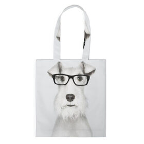 Сумка 3D повседневная с принтом Собака в очках в Курске, 100% полиэстер | Плотность: 200 г/м2; Размер: 34×35 см; Высота лямок: 30 см | белый | домашнее | животное | очки | пес | прикол | собака в очках | умный | ученый | эрдельтерьер