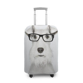 Чехол для чемодана 3D с принтом Собака в очках в Курске, 86% полиэфир, 14% спандекс | двустороннее нанесение принта, прорези для ручек и колес | белый | домашнее | животное | очки | пес | прикол | собака в очках | умный | ученый | эрдельтерьер