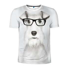 Мужская футболка 3D спортивная с принтом Собака в очках в Курске, 100% полиэстер с улучшенными характеристиками | приталенный силуэт, круглая горловина, широкие плечи, сужается к линии бедра | белый | домашнее | животное | очки | пес | прикол | собака в очках | умный | ученый | эрдельтерьер