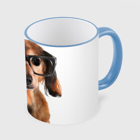 Кружка 3D с принтом Собака в очках в Курске, керамика | ёмкость 330 мл | Тематика изображения на принте: домашнее | животное | очки | пес | прикол | собака в очках | умный | ученый