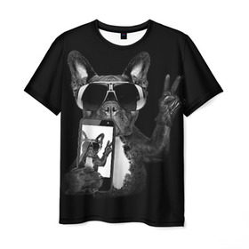 Мужская футболка 3D с принтом Бульдог в очках в Курске, 100% полиэфир | прямой крой, круглый вырез горловины, длина до линии бедер | домашнее | животное | пес | собака