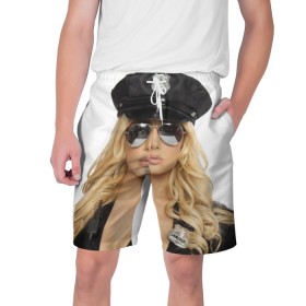 Мужские шорты 3D с принтом Девушка полицейский в Курске,  полиэстер 100% | прямой крой, два кармана без застежек по бокам. Мягкая трикотажная резинка на поясе, внутри которой широкие завязки. Длина чуть выше колен | блондинка | девушка | кожа | очки | форма | фуражка