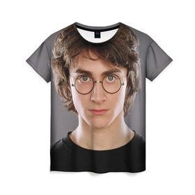 Женская футболка 3D с принтом Дэниэл Рэдклифф в Курске, 100% полиэфир ( синтетическое хлопкоподобное полотно) | прямой крой, круглый вырез горловины, длина до линии бедер | daniel radcliffe | актёр | британский | в очках | дэниэл рэдклифф | кино | очки | театр