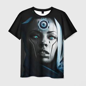 Мужская футболка 3D с принтом Девушка андроид в Курске, 100% полиэфир | прямой крой, круглый вырез горловины, длина до линии бедер | андроид | глаз | девушка | киборг | робот | третий