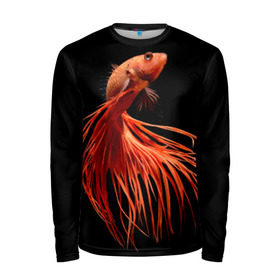 Мужской лонгслив 3D с принтом Бойцовая рыбка в Курске, 100% полиэстер | длинные рукава, круглый вырез горловины, полуприлегающий силуэт | аквариумная | бойцовая | красивый | плавники | рыба | рыбка | хвост | япаонская
