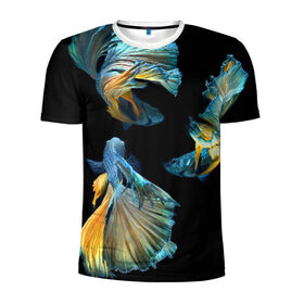Мужская футболка 3D спортивная с принтом Бойцовая рыбка в Курске, 100% полиэстер с улучшенными характеристиками | приталенный силуэт, круглая горловина, широкие плечи, сужается к линии бедра | аквариумная | бойцовая | красивый | плавники | рыба | рыбка | хвост | япаонская